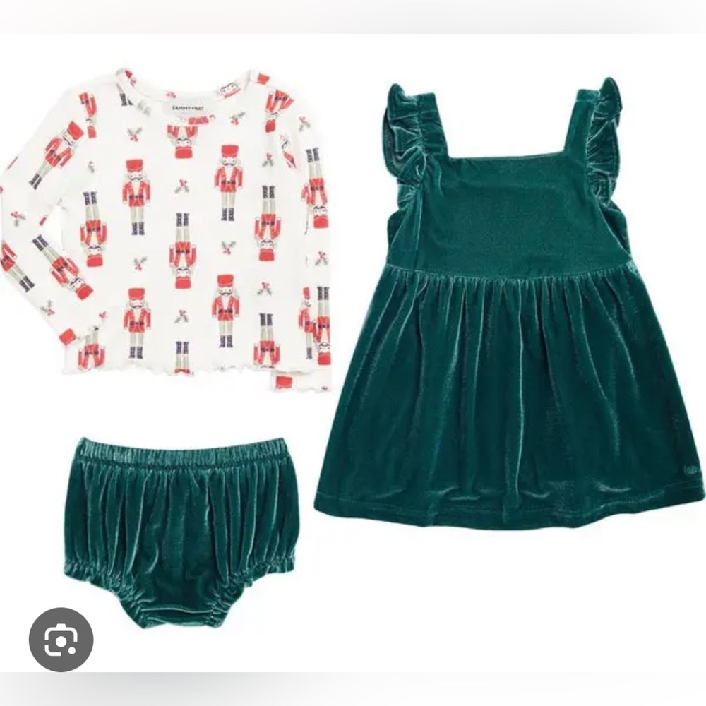 SAMMY + NAT NWT Nutcracker Print Top And Green Velvet Holiday Dress Set 6-12M